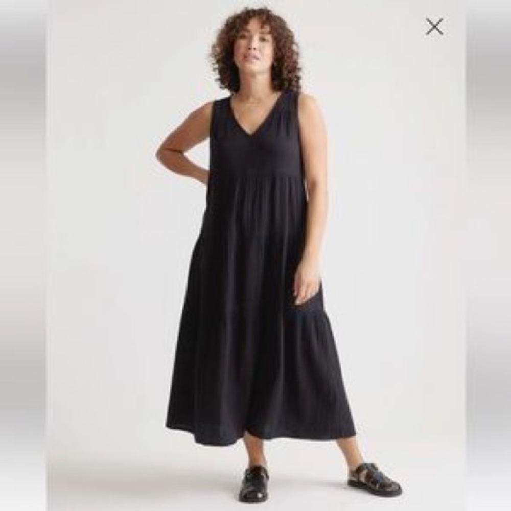 Quince Sleeveless Tiered Linen Black Maxi Dress size small